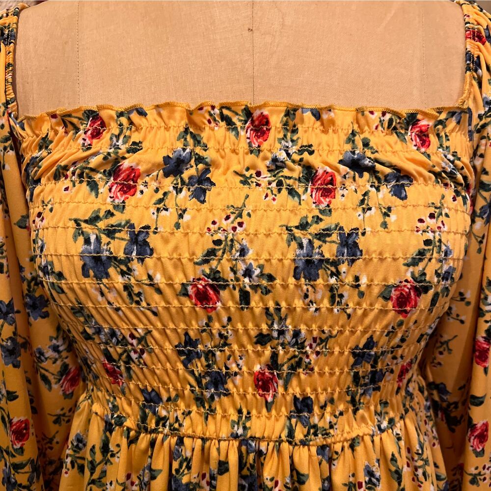 Velvet Torch Los Angeles Smocked Yellow Floral Mini Dress Size M - Picture 4 of 11